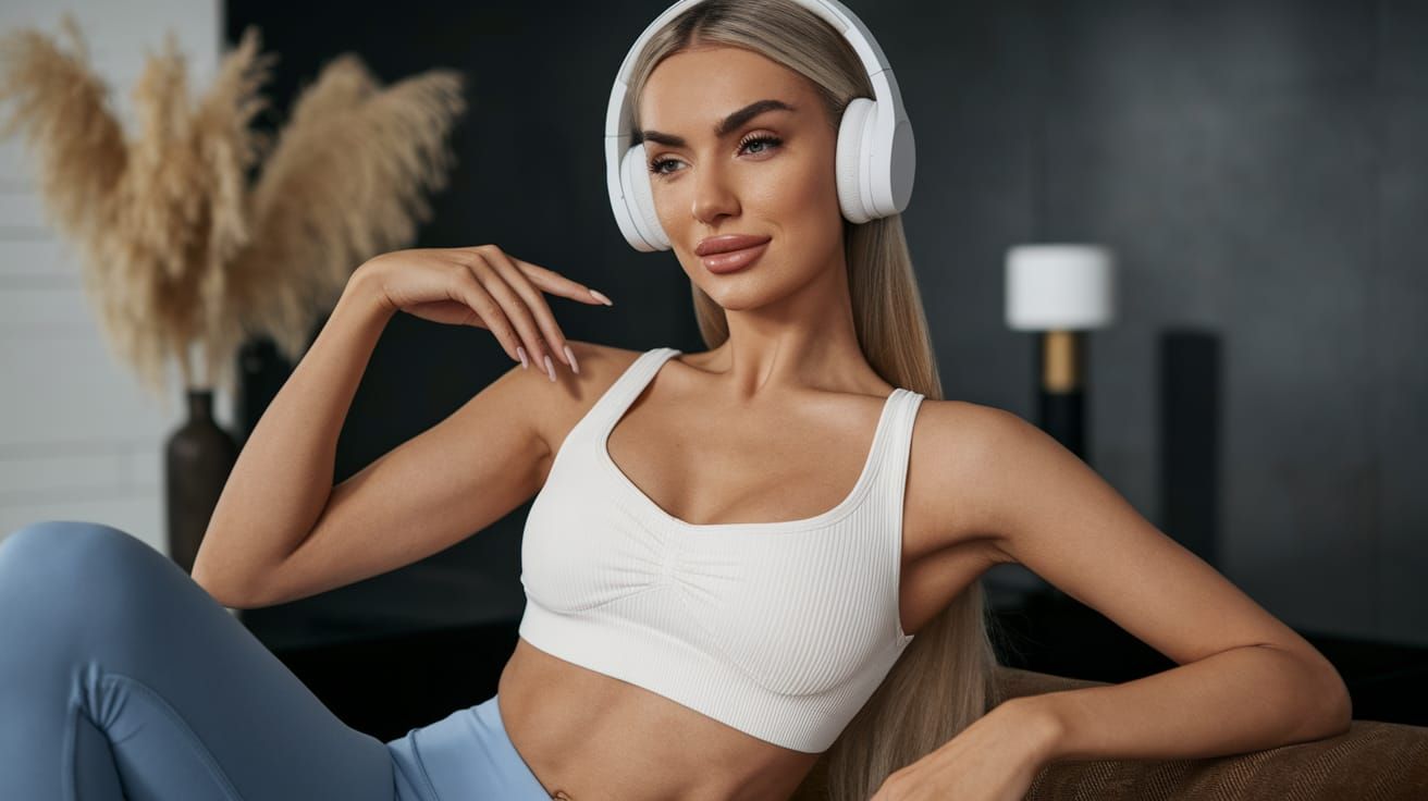 Elegant Blonde Athlete in Modern Interiors