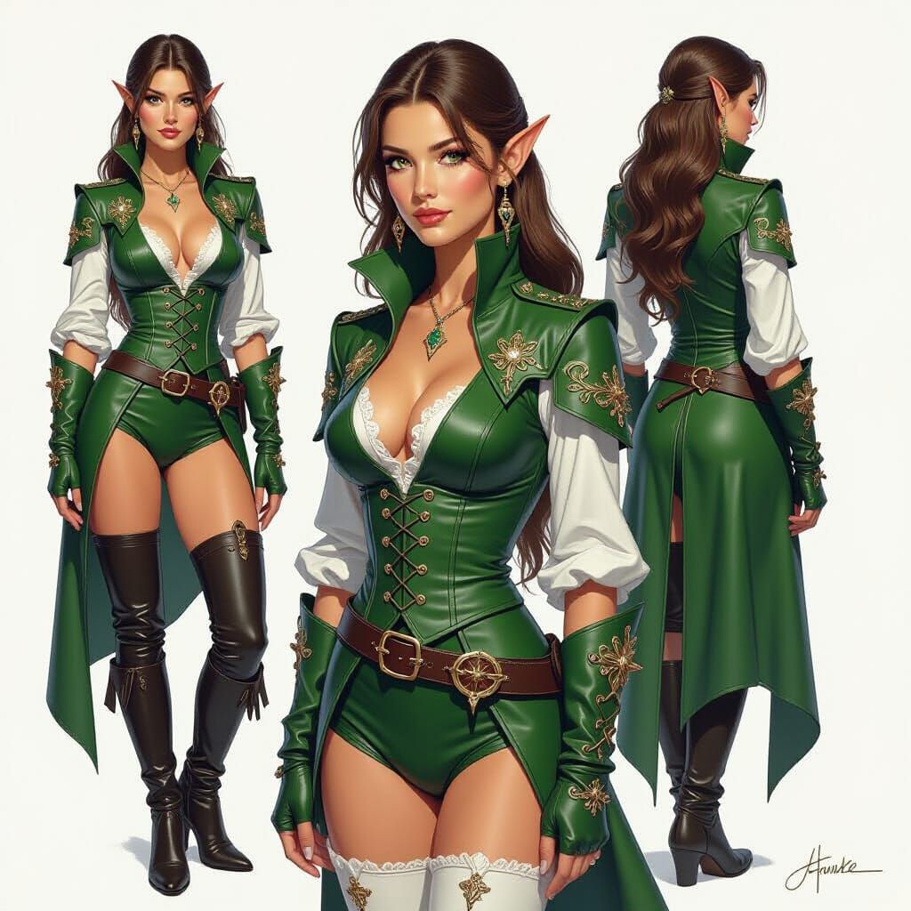 Elegant Elf Huntress in Fantasy Art Style