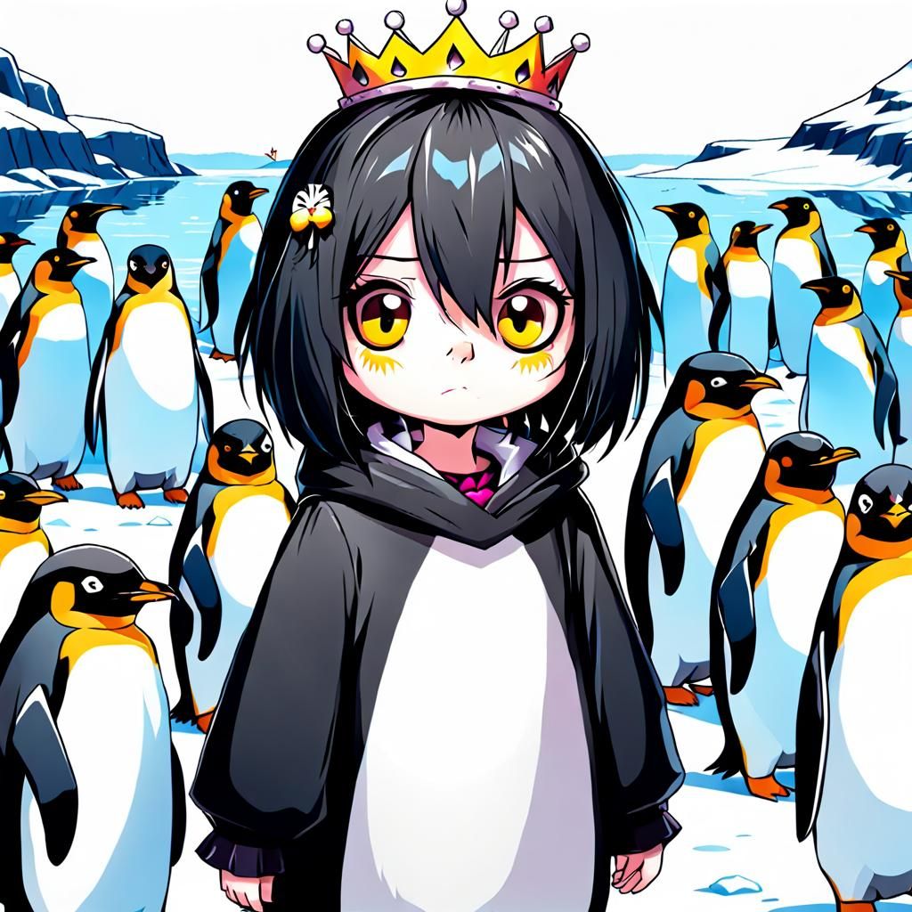Sultry Penguin Princess in Dark Gothic Style