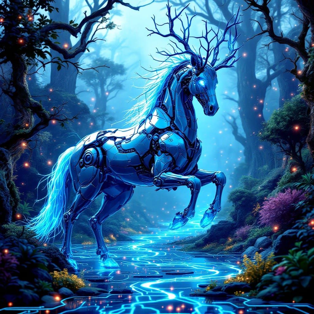 Cybernetic Centaur Unfolds in Neon Forest