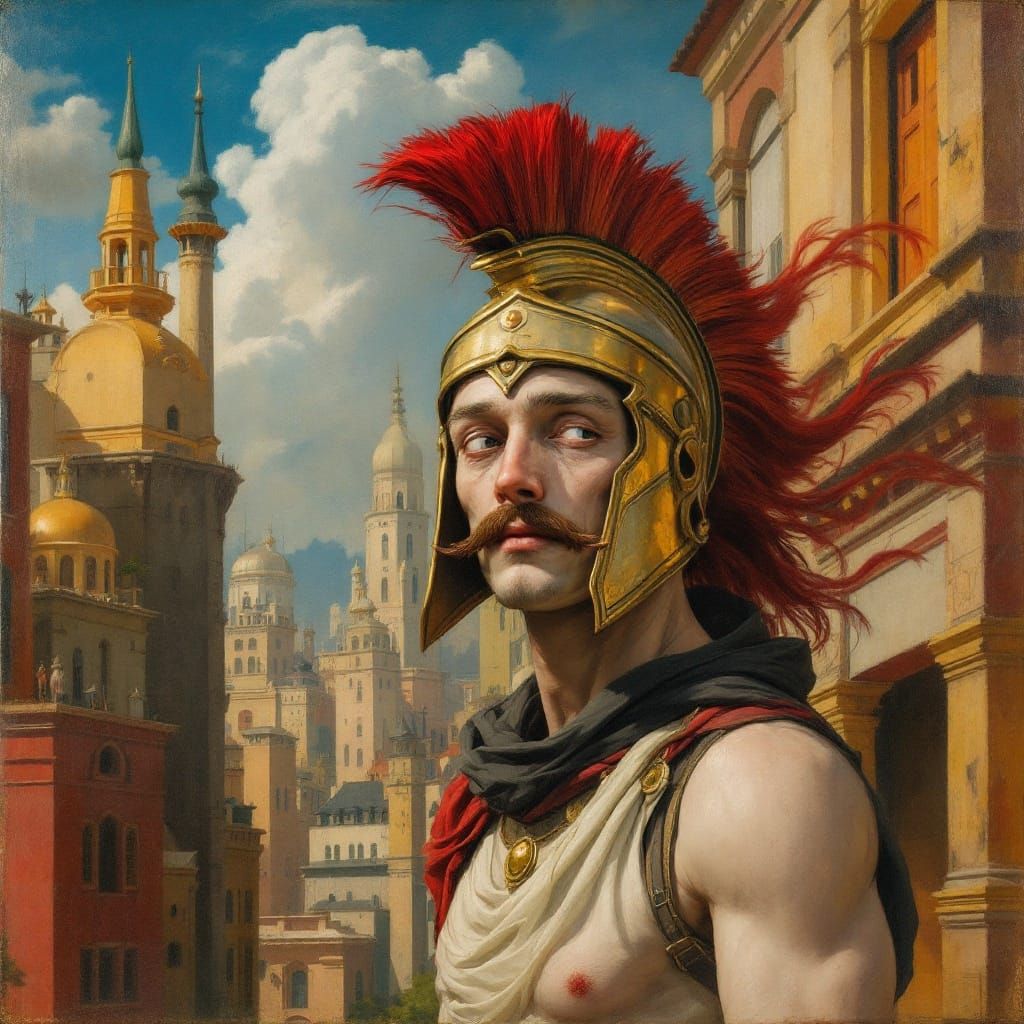 Warrior in Vigilant Repose, Fusion of Symbolism and Abstract...