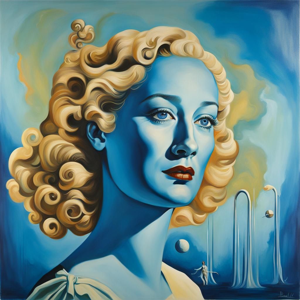 Surreal Portrait of Miriam Hopkins in a Dreamlike Blue Lands...