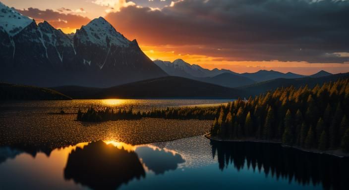 Stunning Sunset Mountain Lake in Photorealistic Detail