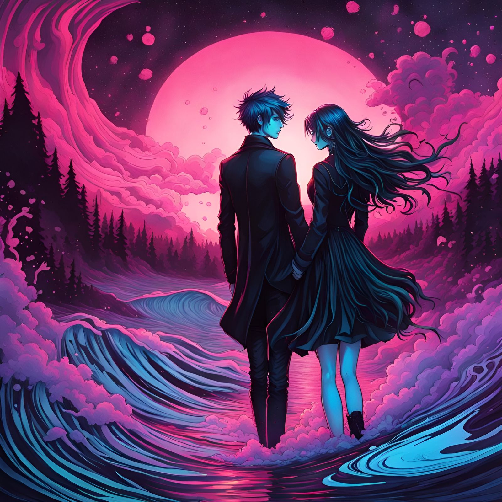 Ethereal Gothic Romance in Vibrant Digital Art