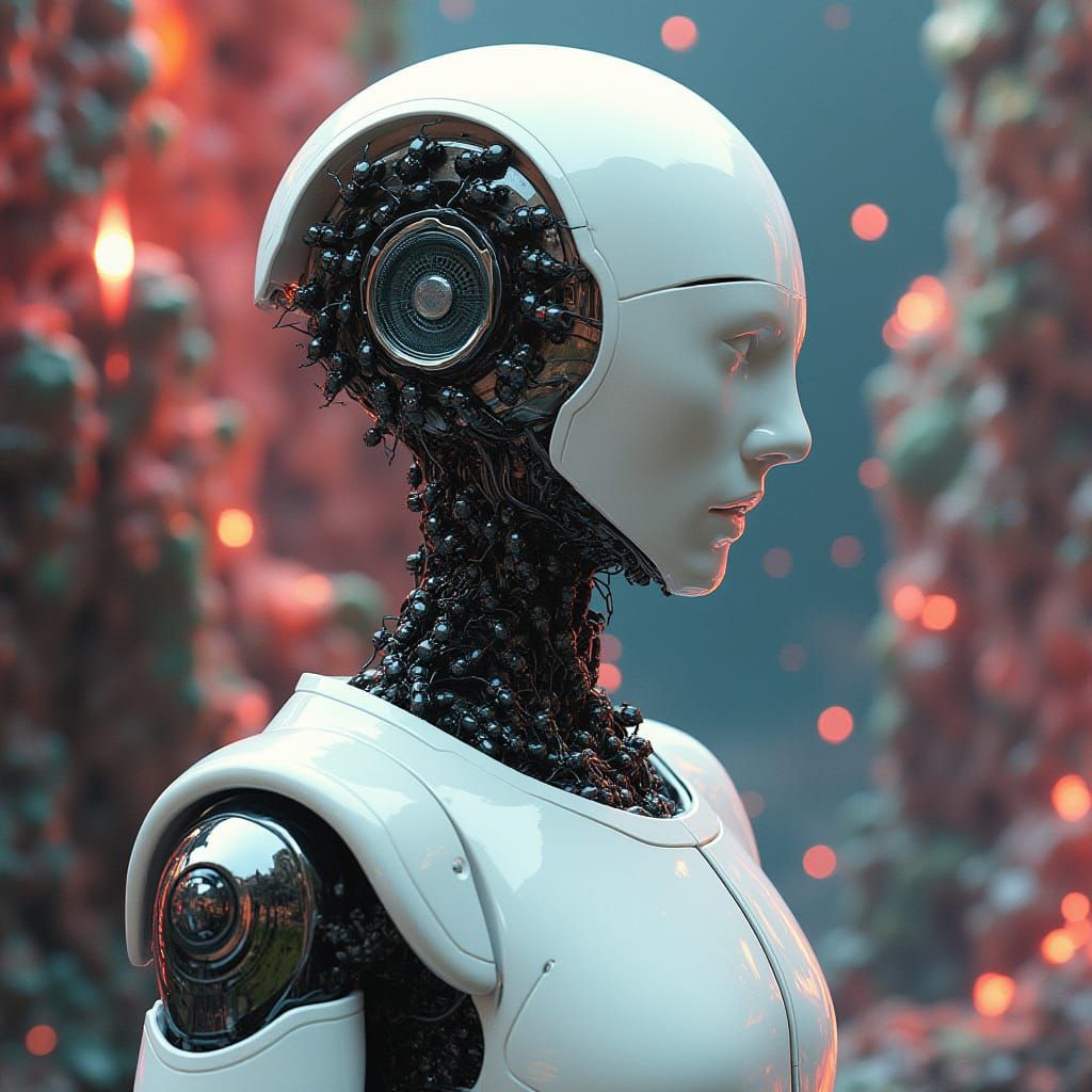 Cybernetic Robot with Anticircuitry in a Neon-Lit Futuristic...