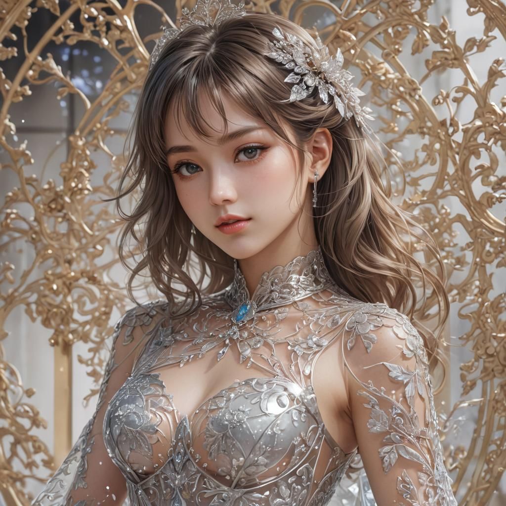 Majestic Anime Beauty in Glass Dress