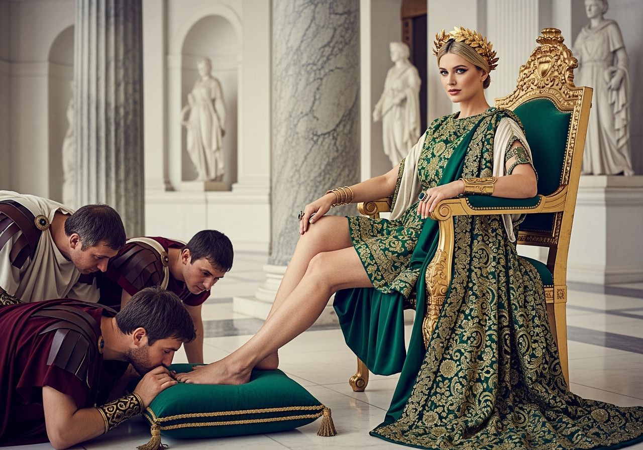 Regal Roman Empress on Emerald and Gold Throne