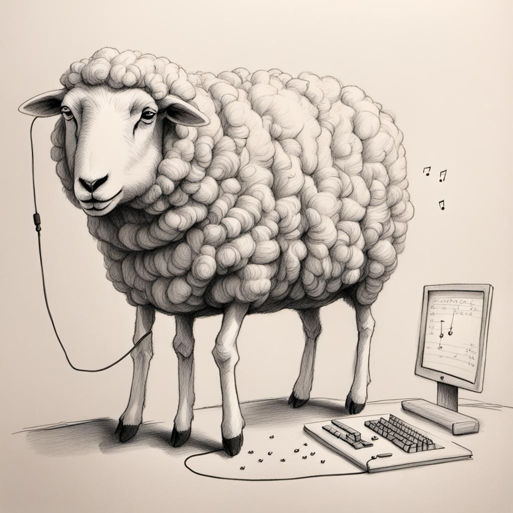 A Sheep Sends Morse Code in a Delicate Pencil Sketch