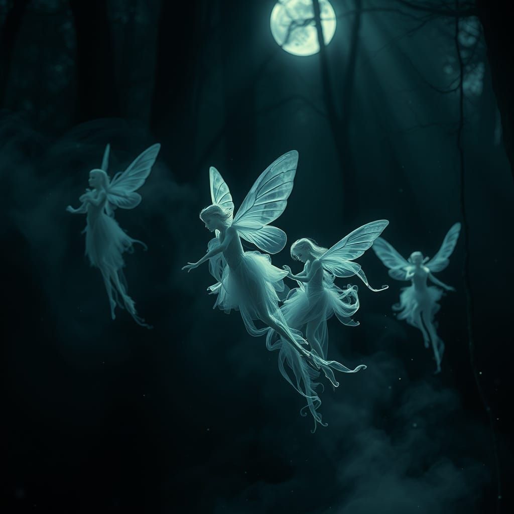 Ethereal Smoke Fairies in Mystical Forest