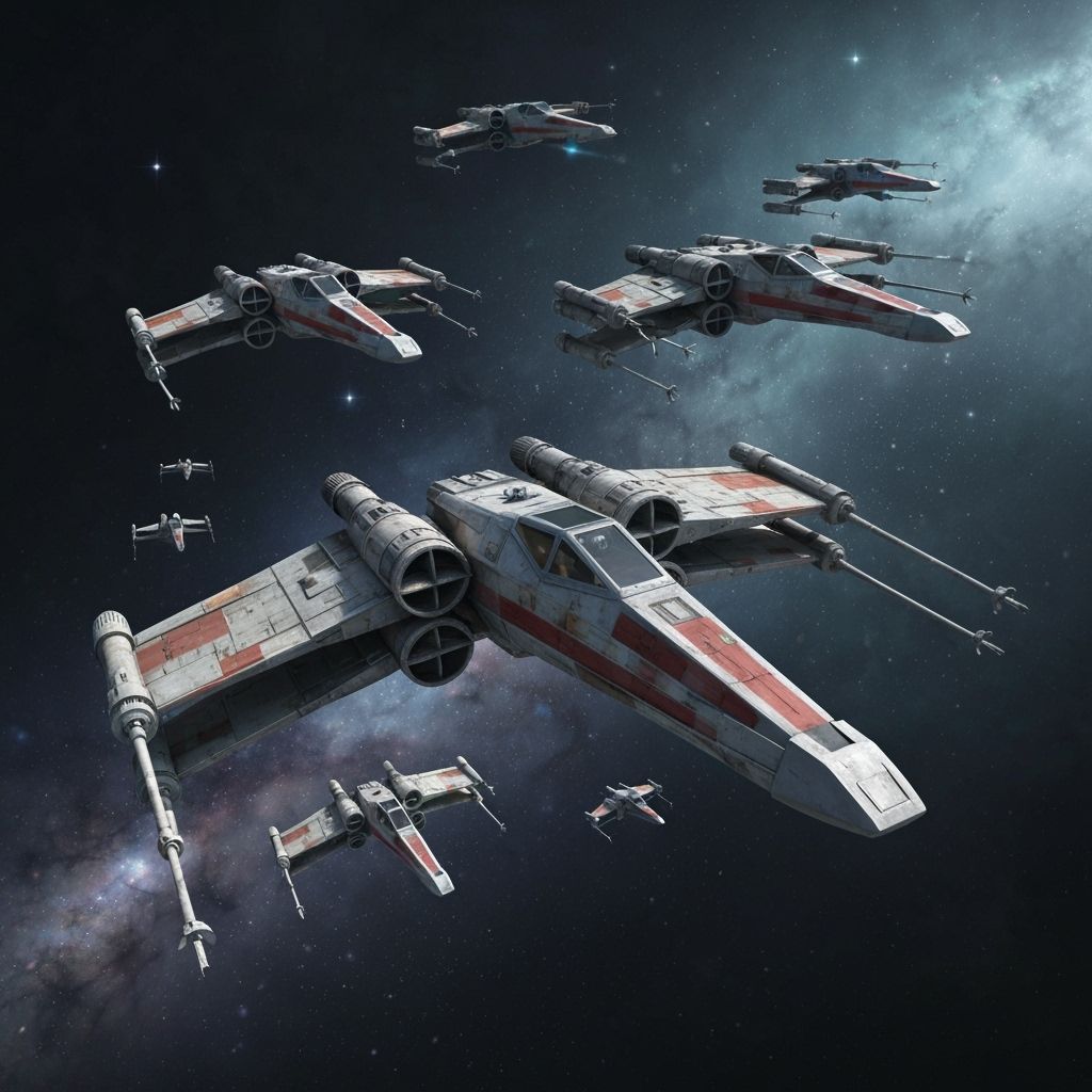 X-Wing Fighters in Flight Amidst Stardust and Nebulas