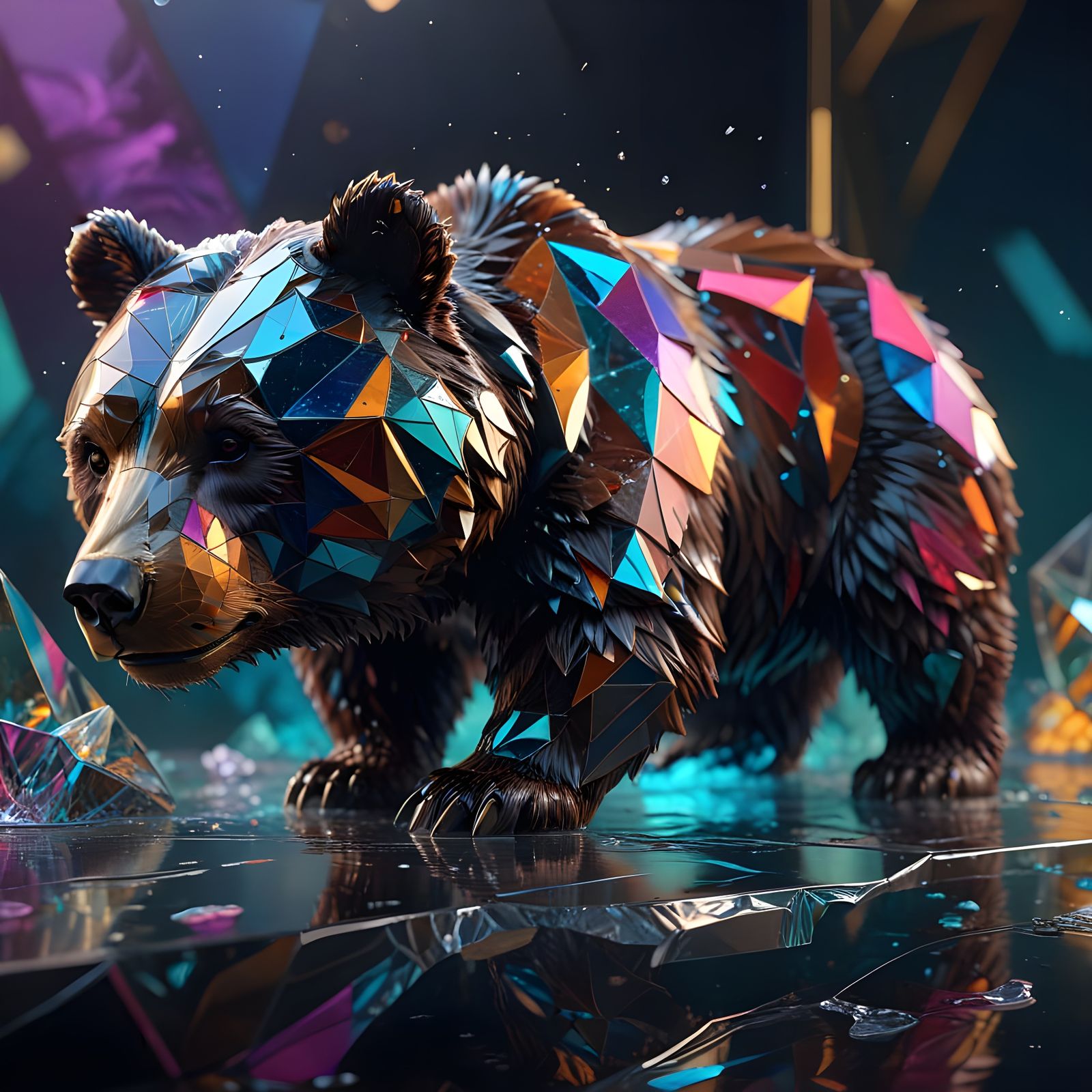 Reflective Geometric Bear Concept Art