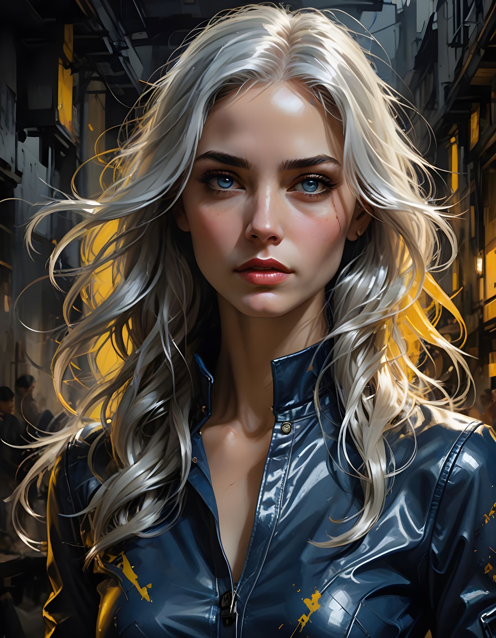 Ethereal Beauty in Dark Blue Eyes, Long White Hair, and Flir...