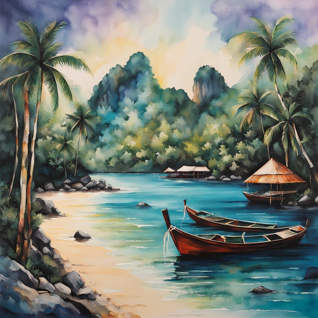 Idyllic Thai Beach Scene with Limestone Cliffs