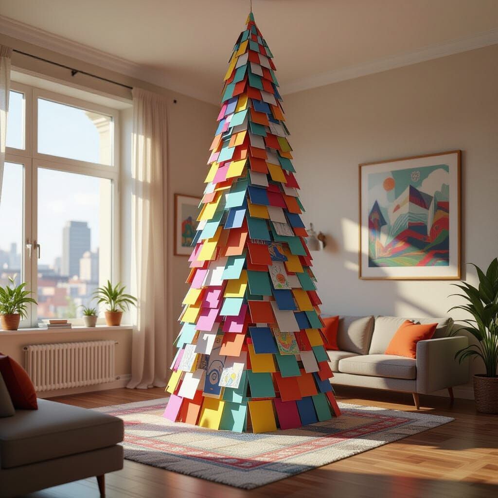 Surreal Paper Skyscraper in Cozy Living Room