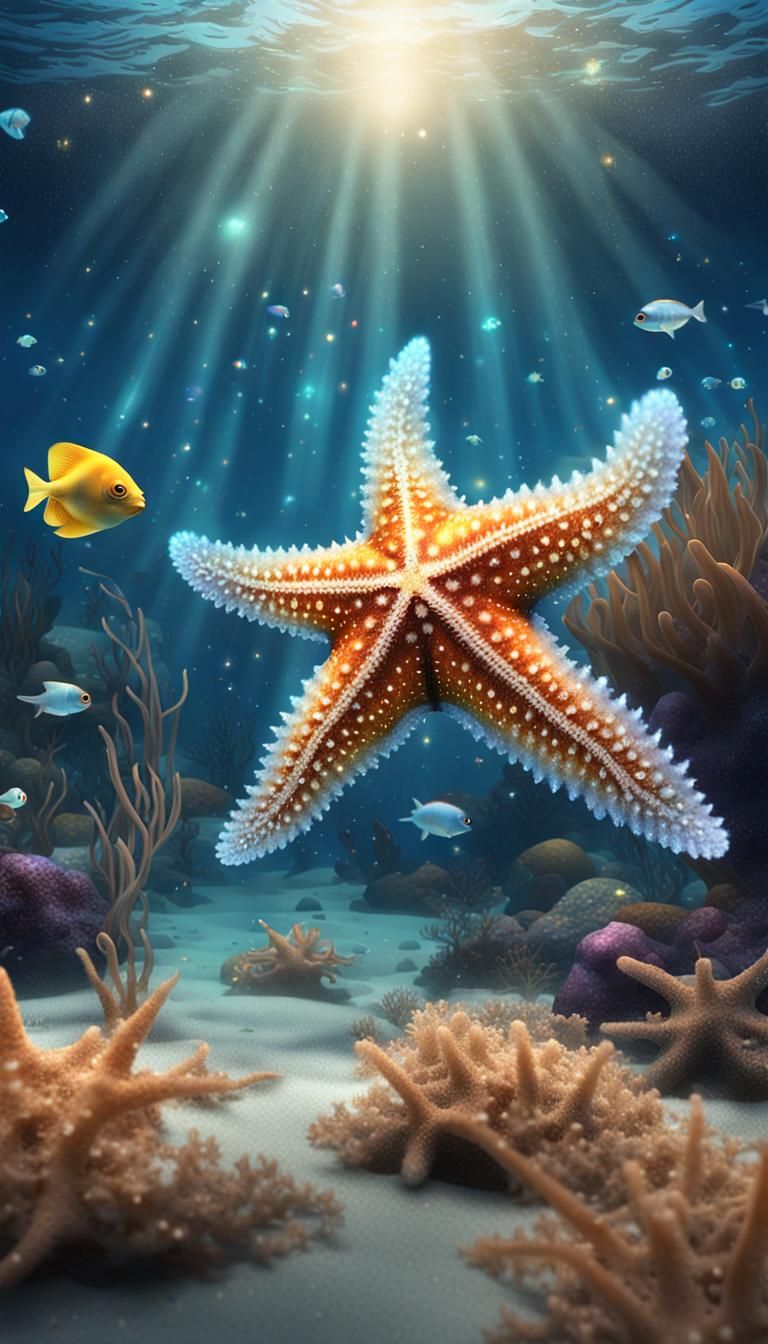 Glowing Star Fish Amidst Celestial Galaxy
