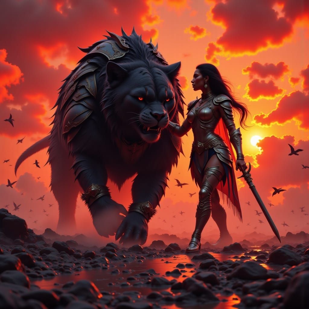 Armored Panther and Warrior Defend Against Enemies