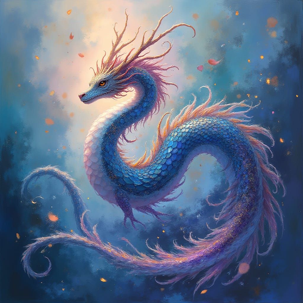 Surreal Dragon Unfolds in Ethereal Landscape