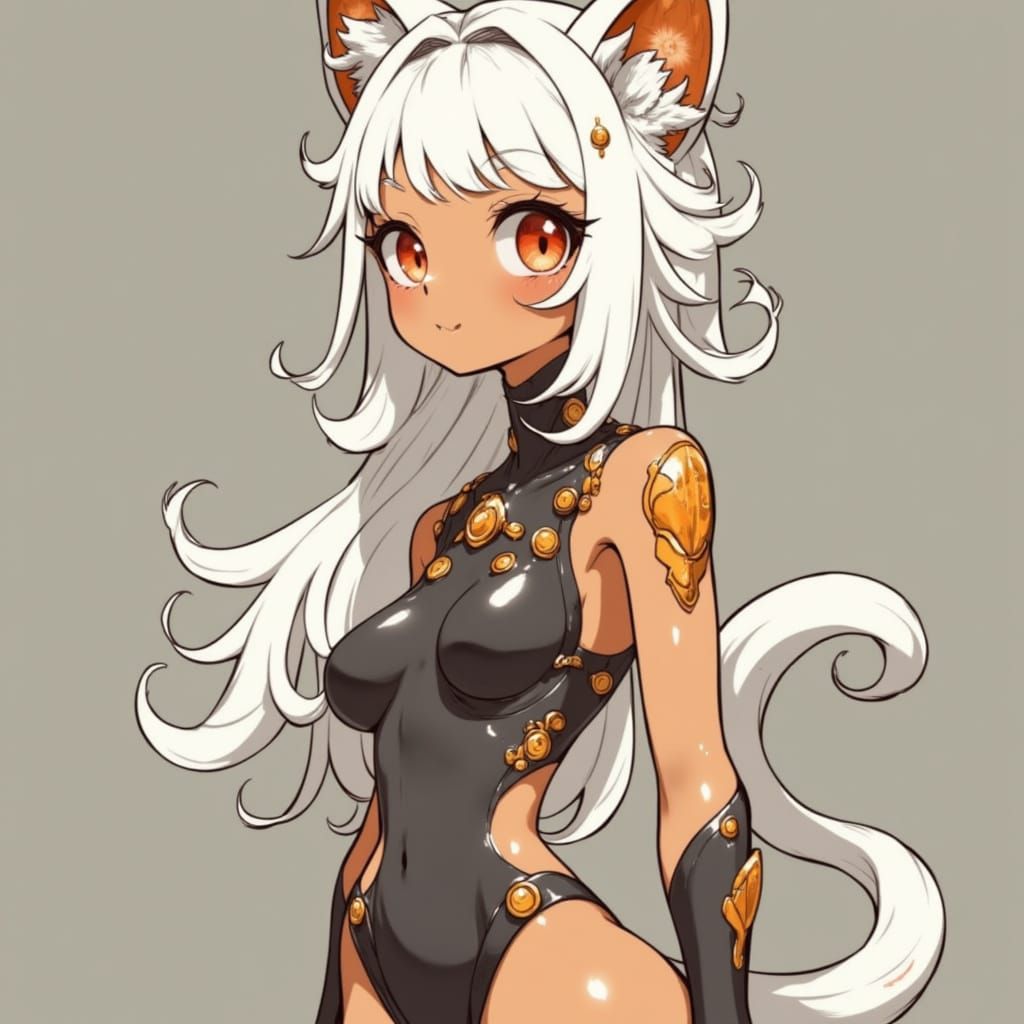 Cyberpunk Catgirl with Exotic, Amazonian Figure