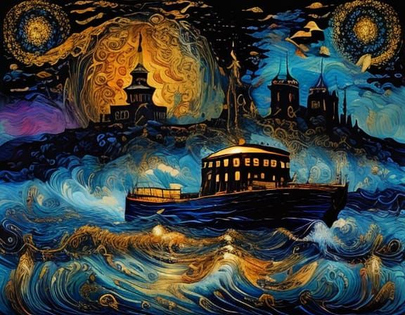 Art Deco Arabesque Pattern in Gold and Blue