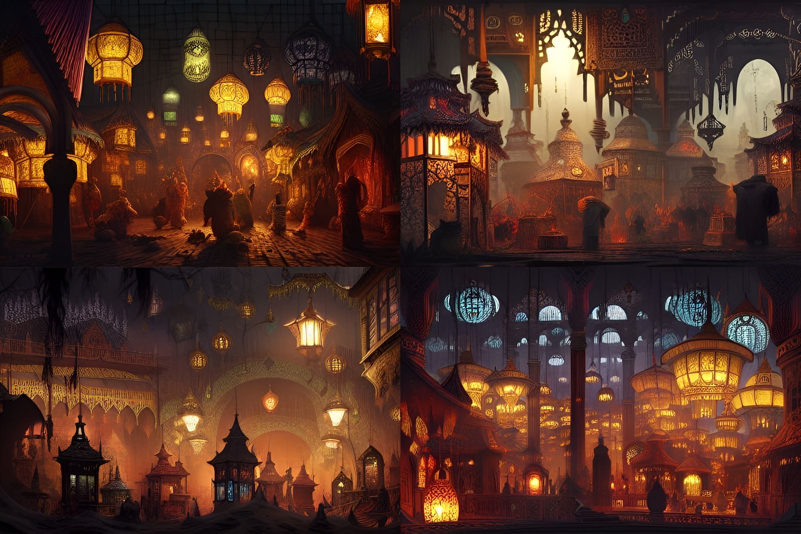 Dark Fantasy Lantern Bazaar in Vibrant, Cinematic Style