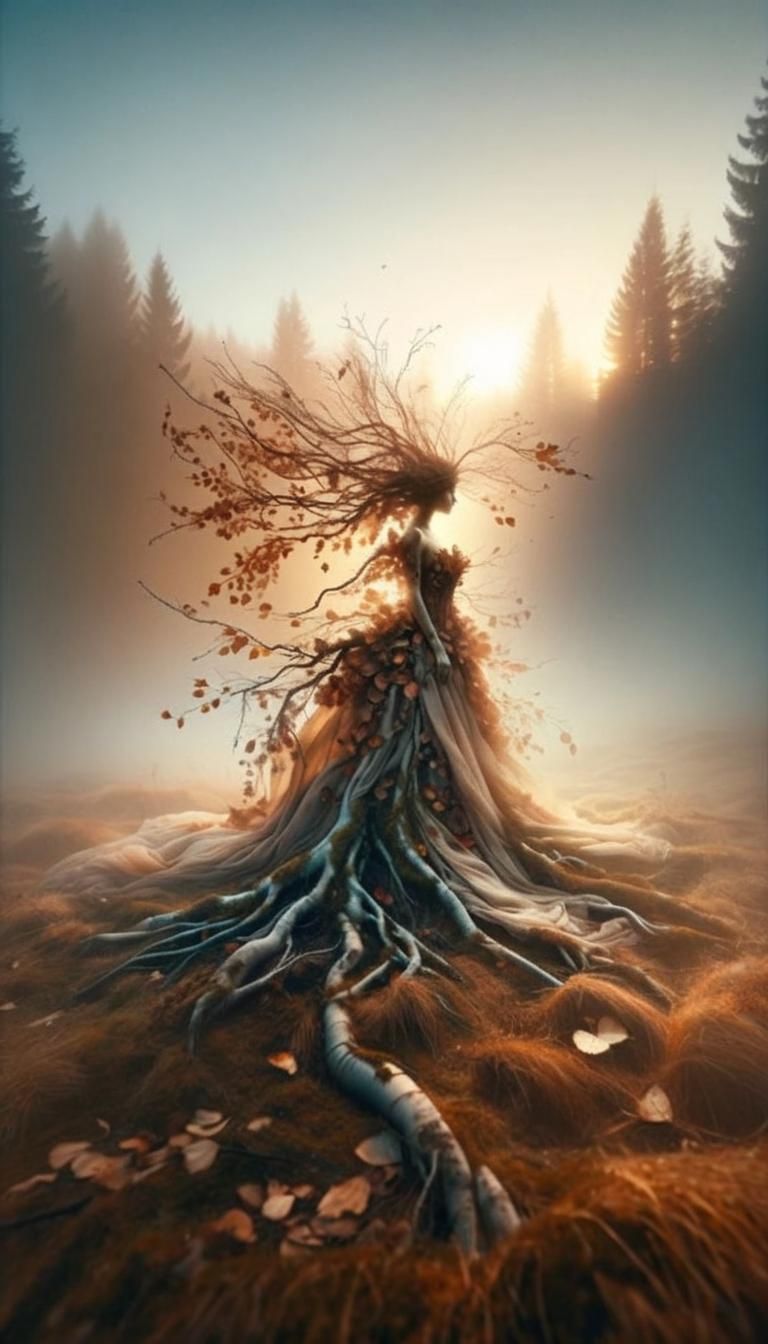 Nature's Guardian Emerges from the Earth in Ethereal Autumn...