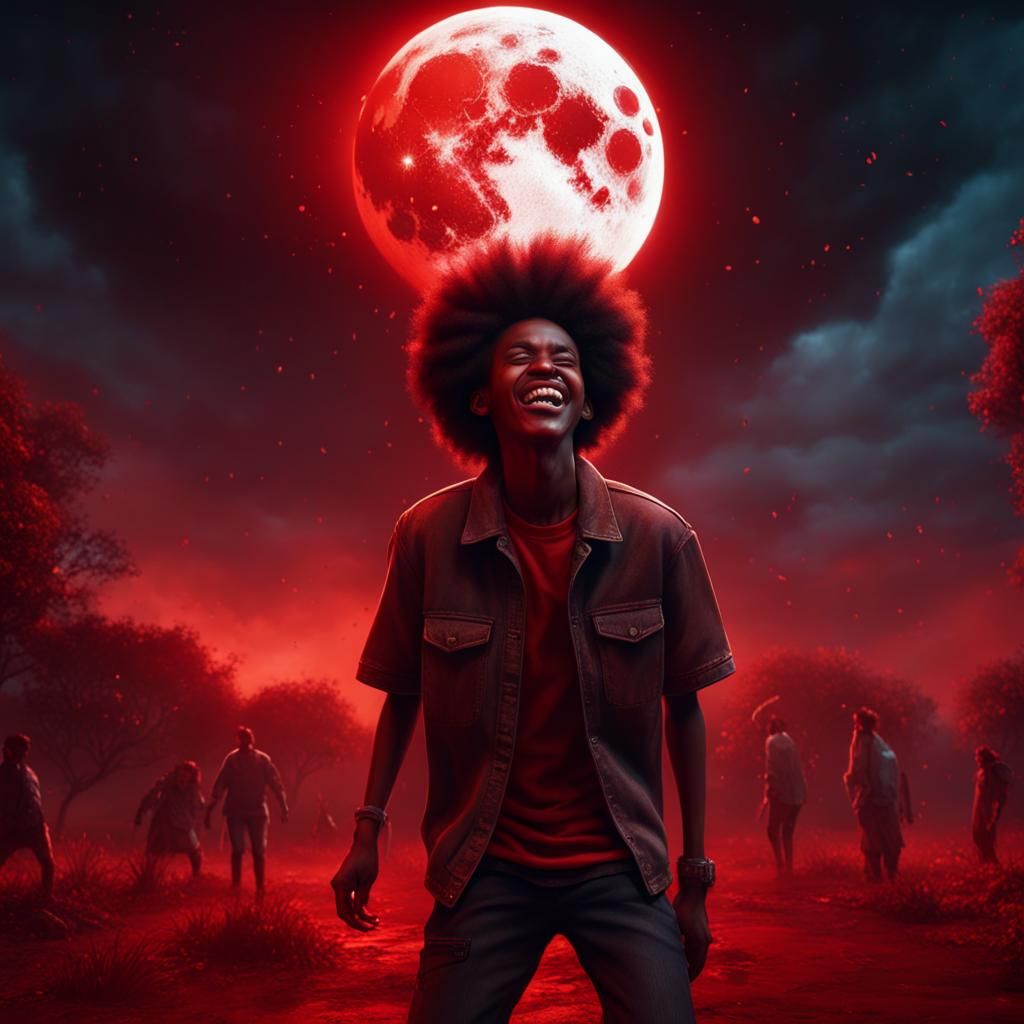 Dark Fantasy Teenager during Bloody Lunar Eclipse