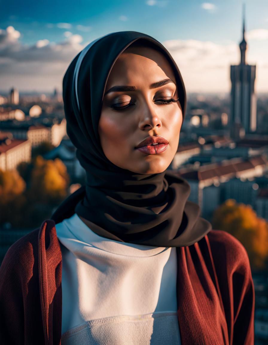 Beautiful Hijabi Girl in Frankfurt: Digital Art