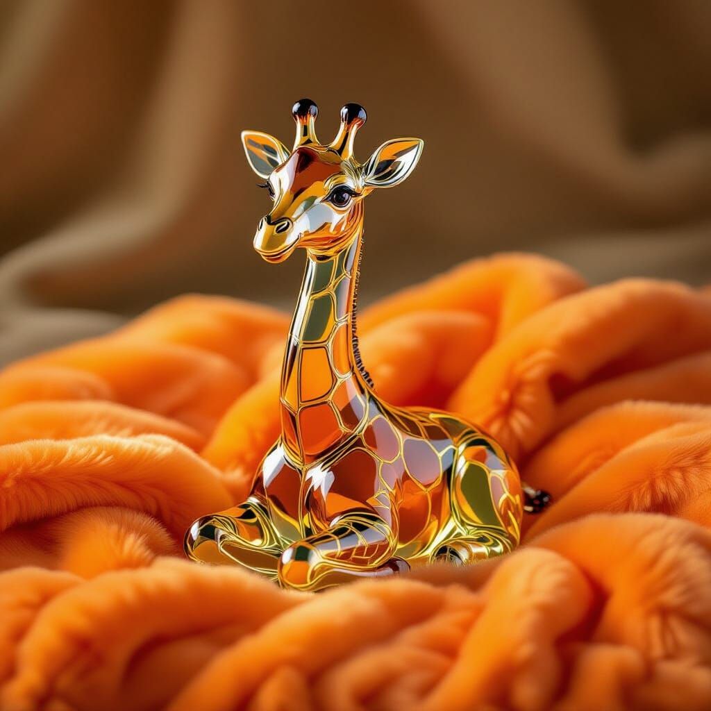 Delicate Blown Glass Giraffe on Orange Fur