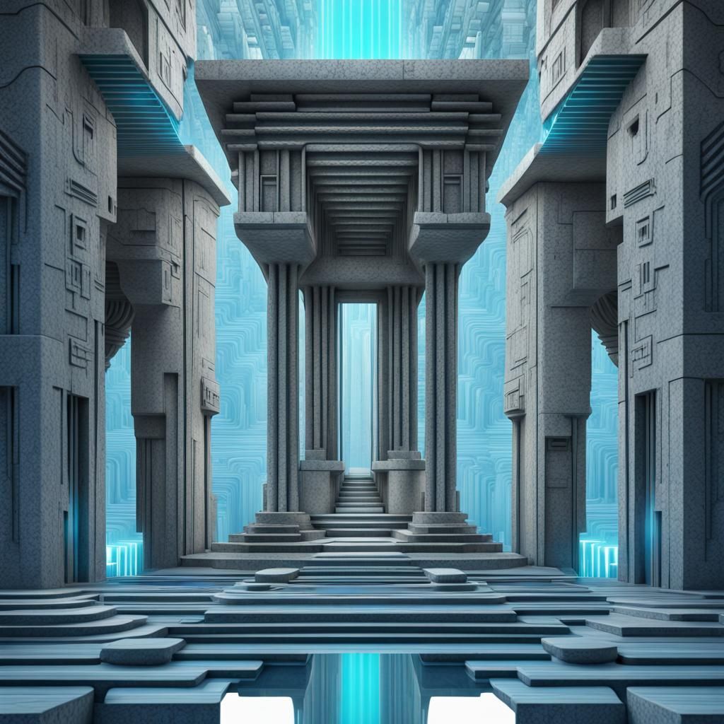 Sacred Geometry Azure Temple in Monument Valley Style