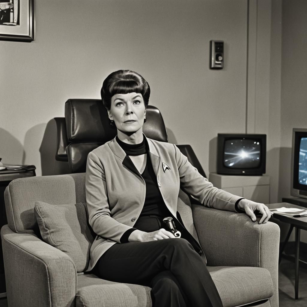 A 52-Year-Old Woman Watches Star Trek in a Cozy Living Room