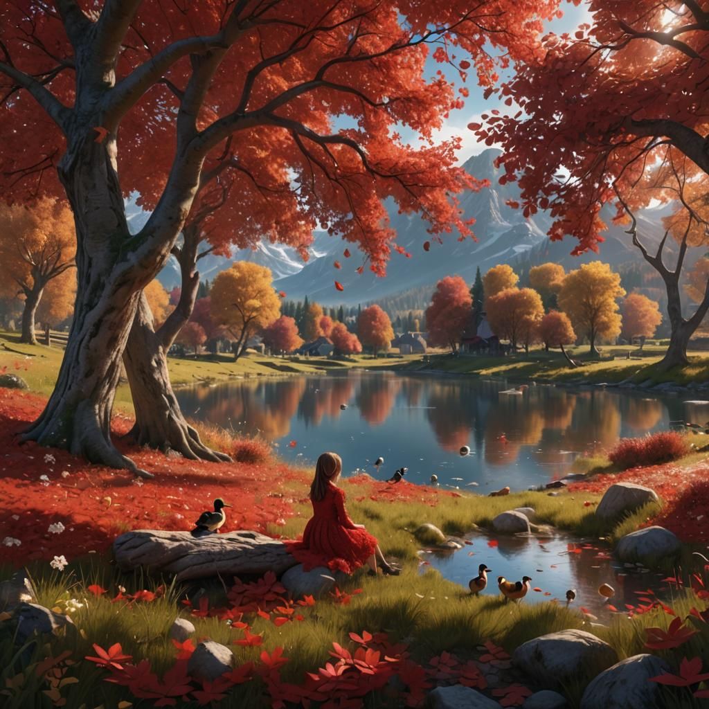 Surreal Autumn Valley Scene in Dramatic Color
