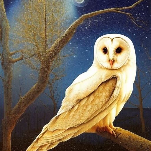 Barn Owl, sparkling winter night