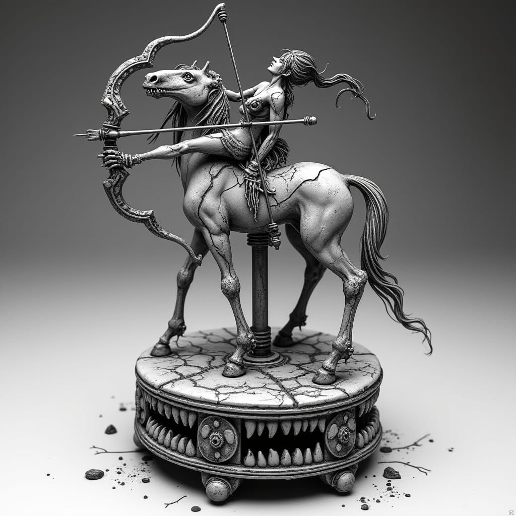 Cursed Sagittarius Music Box in Dark Surrealism Style