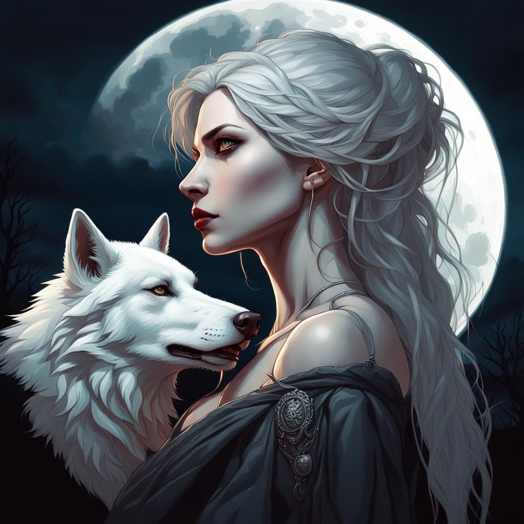 Gothic Vampire Woman Profile Portrait in Moonlight