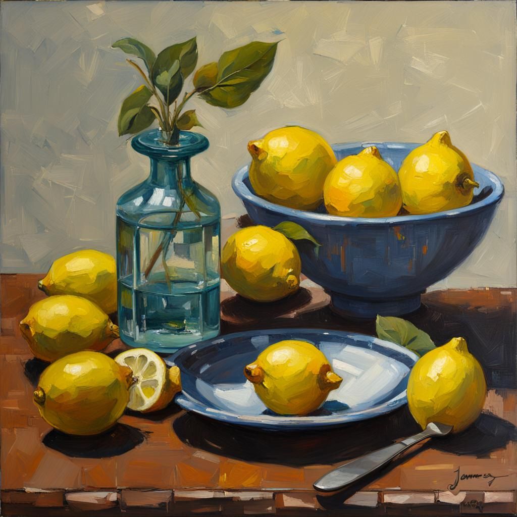 Lemon Still Life in Oil Painting