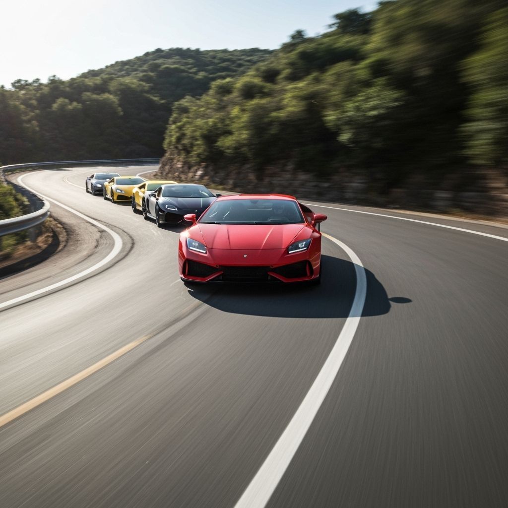 Lamborghini Huracáns Speeding Down Highway in Futuristic Sty...