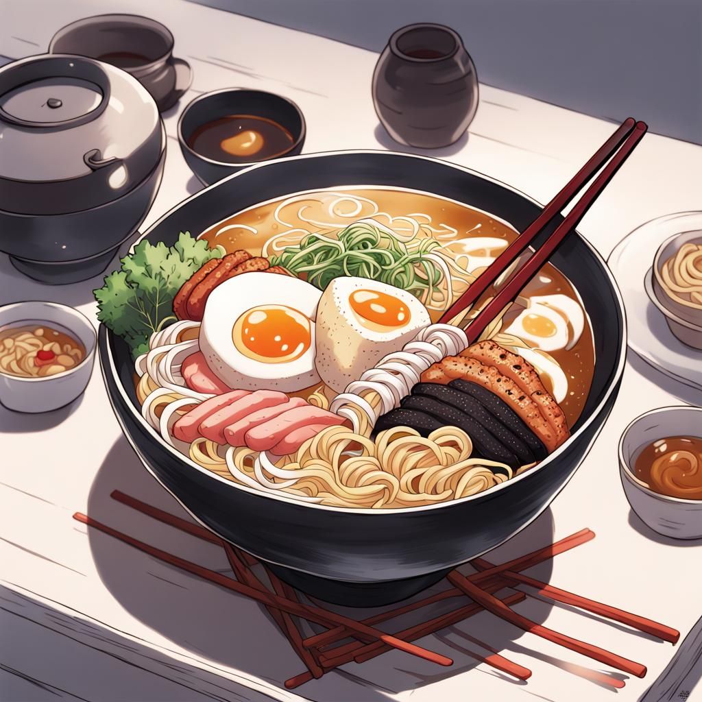 Vibrant Ramen Scene in Anime Style