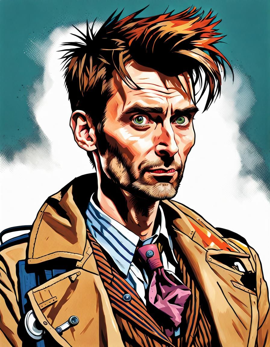 David Tennant as Cyberpunk Doctor Who in Gritty Illustration...