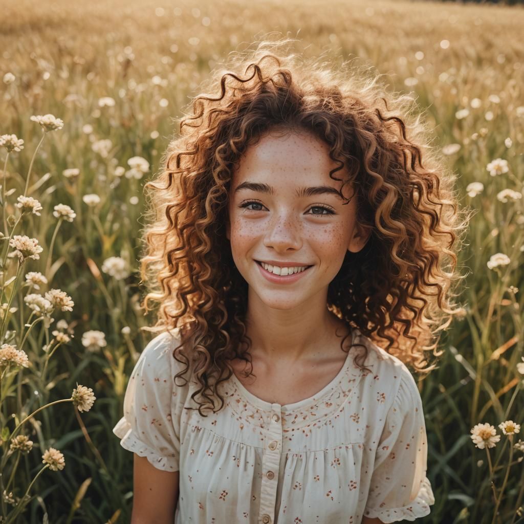 Portrait of Young Girl in Sunny Meadow