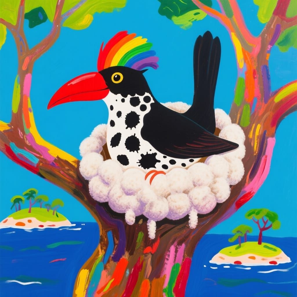 Inkblot Tanglethrush Bird on Flook-Island