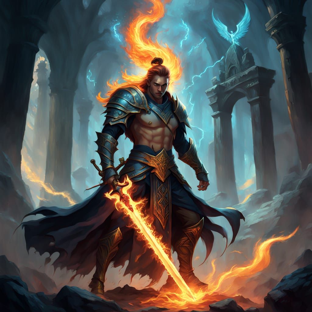 Hero with Blazing Sword Fantasy Concept Art