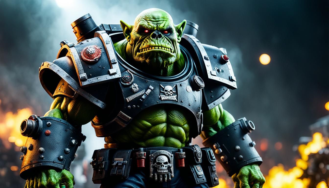 Vibrant Ork Boyz from Warhammer 40k in Hyperrealistic Detail
