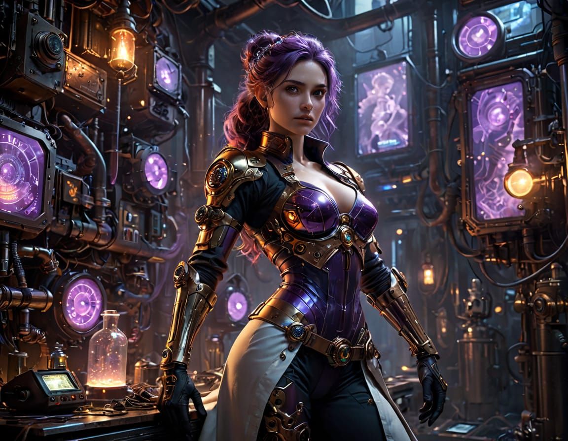 Steampunk Mad Scientist in Dimly Lit Laboratory