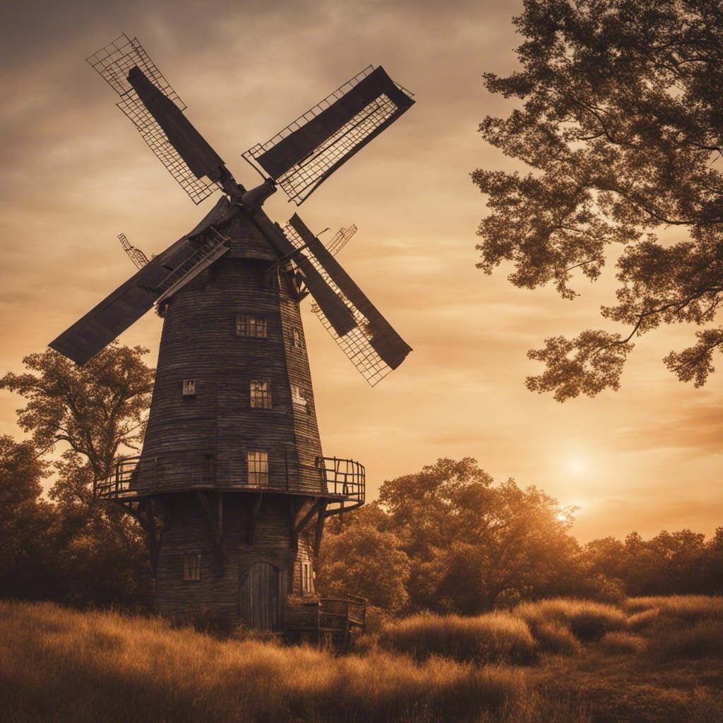 Vintage Windmill at Golden Hour