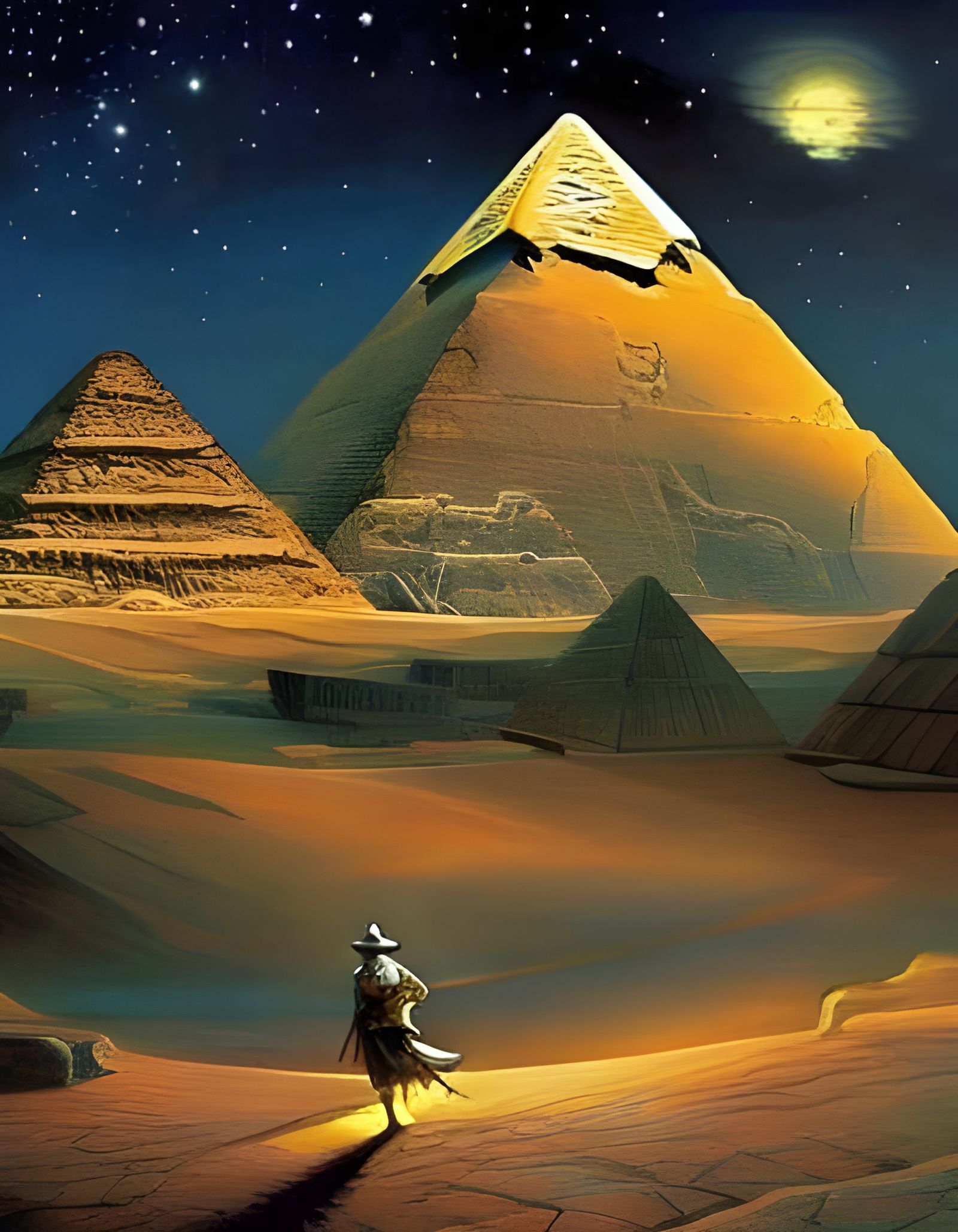 Pyramids Under Starry Night Egyptian Landscape