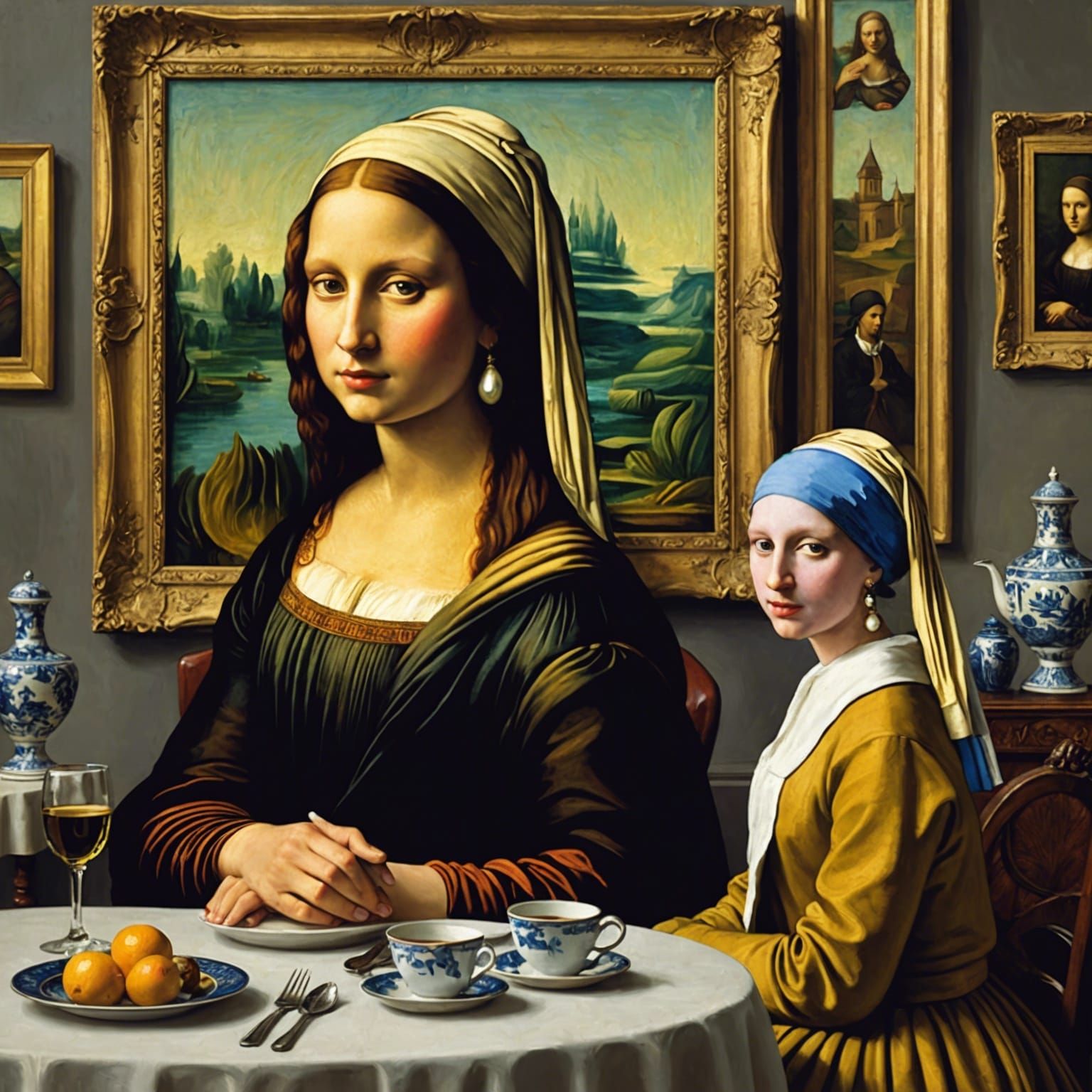 Impressionist Masterpiece: Mona Lisa Meets Girl with a Pearl...