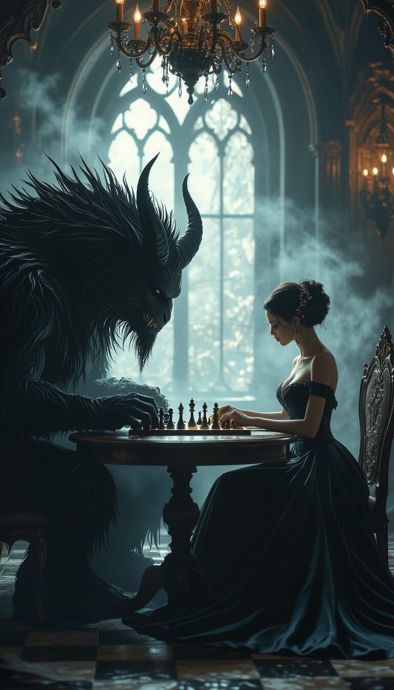 Beauty and Beast Chess Game in Eerie 3D Style