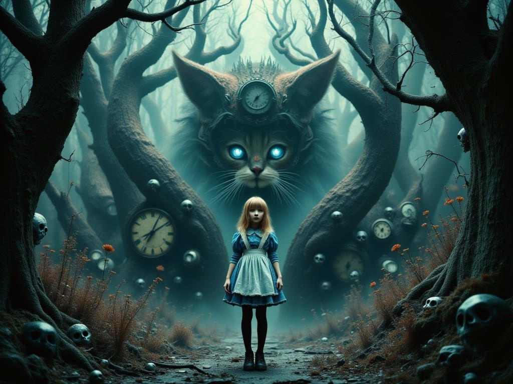 Eerie Alice in Wonderland Dark Fantasy Art