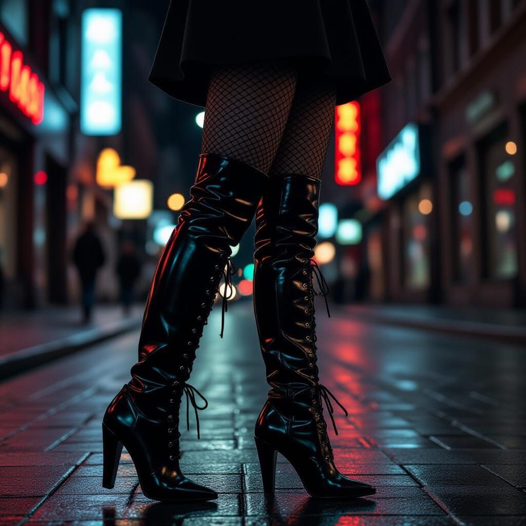 Black Leather Boots on Hamburg's Reeperbahn