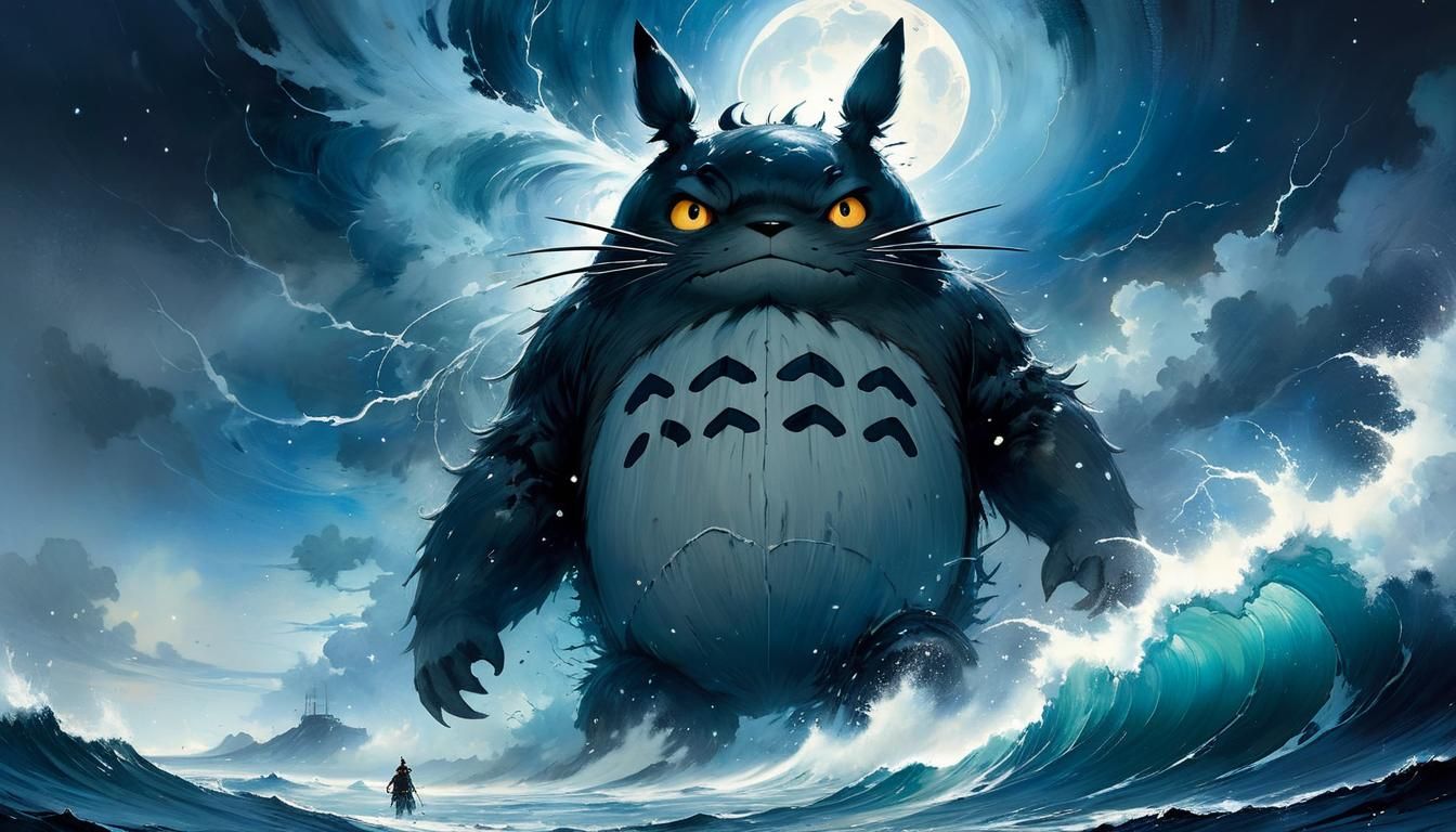 Stormy Night Totoro in Celestial Watercolor
